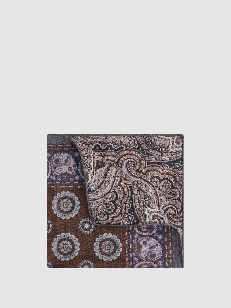 Reiss Brown Giglio Reversible Cotton Pocket Square - Image 1 of 5