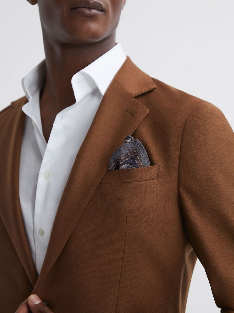 Reiss Brown Giglio Reversible Cotton Pocket Square - Image 2 of 5