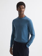 Reiss Marine Blue Wessex Merino Wool Crew Neck Jumper - Image 1 of 4