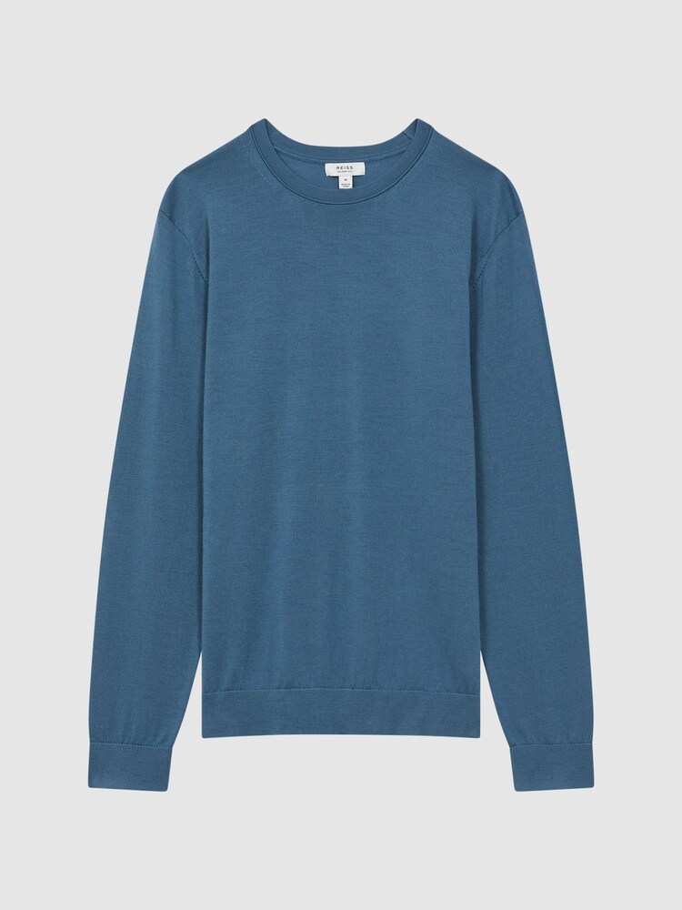 Reiss Marine Blue Wessex Merino Wool Crew Neck Jumper - Image 2 of 4