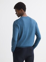 Reiss Marine Blue Wessex Merino Wool Crew Neck Jumper - Image 4 of 4