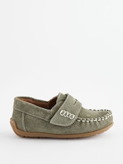 Sage Green Wide Fit (G) Leather Penny Loafers with Touch and Close Fastening - Image 2 of 5