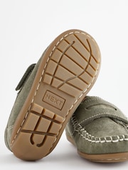 Sage Green Wide Fit (G) Leather Penny Loafers with Touch and Close Fastening - Image 3 of 5
