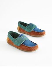 Multi Bright Wide Fit (G) Leather Penny Loafers with Touch and Close Fastening - Image 1 of 7