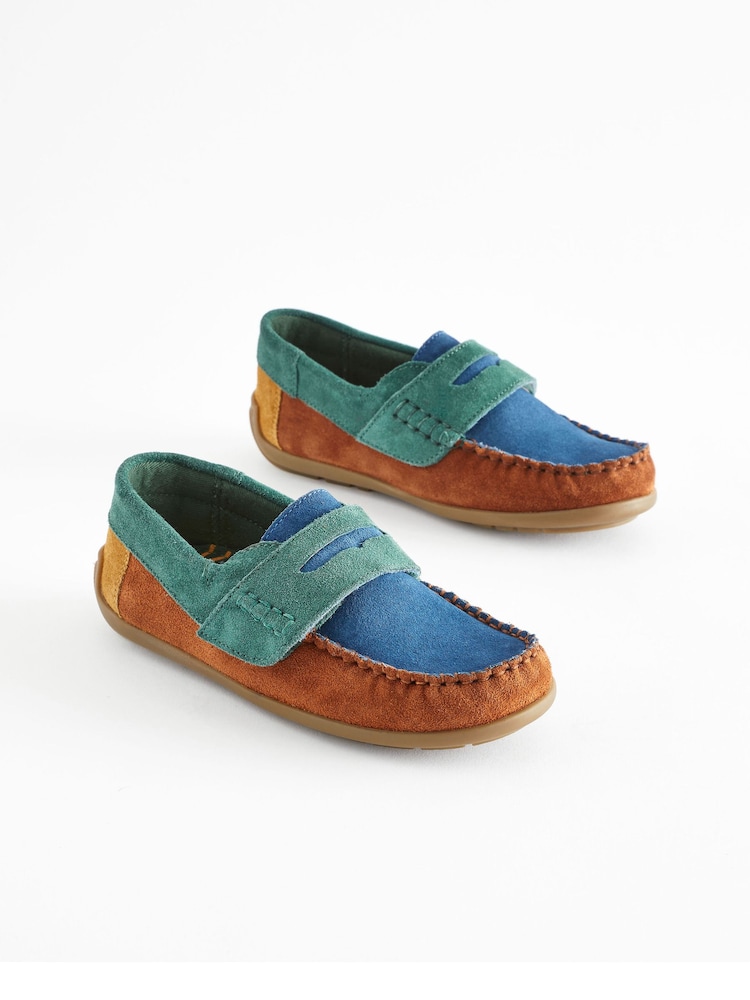 Multi Bright Wide Fit (G) Leather Penny Loafers with Touch and Close Fastening - Image 1 of 7