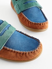 Multi Bright Wide Fit (G) Leather Penny Loafers with Touch and Close Fastening - Image 6 of 7