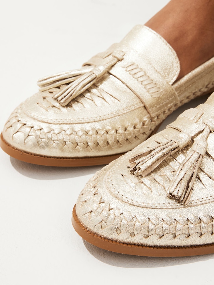 Gold Forever Comfort® Leather Weave Tassel Loafers - Image 2 of 8
