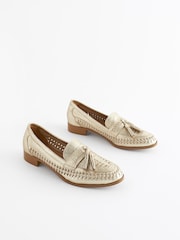 Gold Forever Comfort® Leather Weave Tassel Loafers - Image 3 of 8