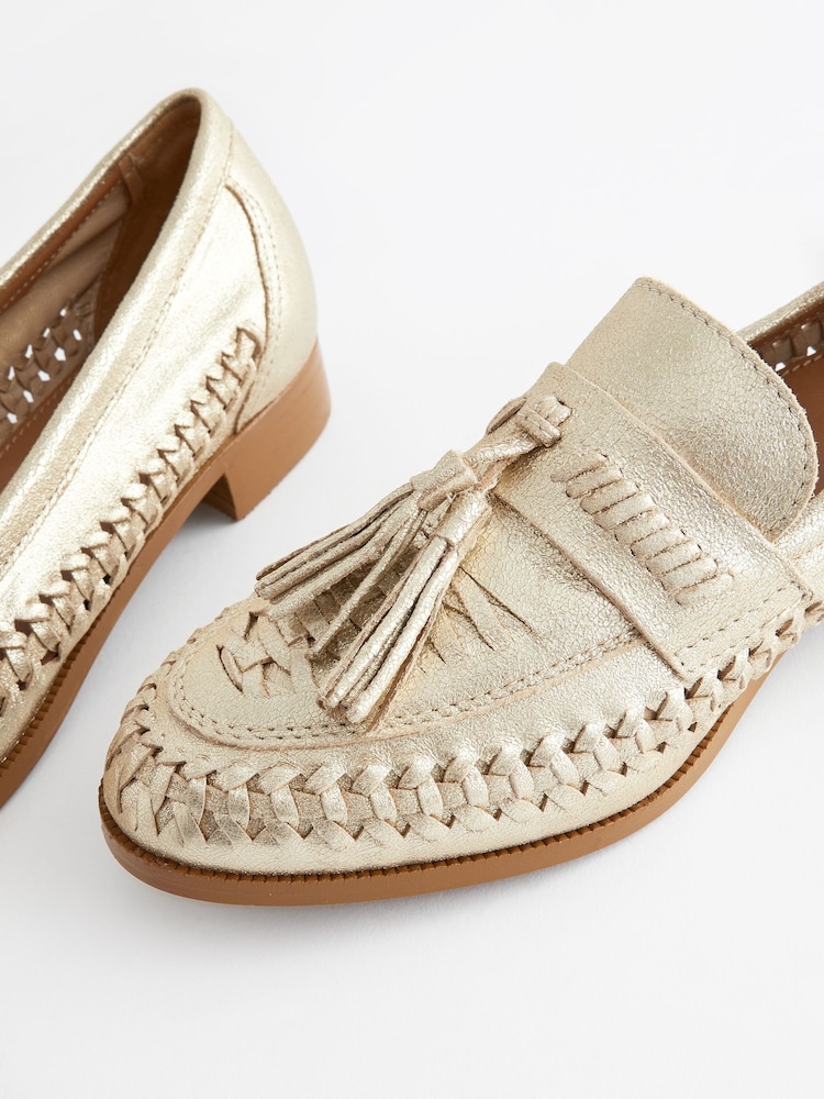 Gold Forever Comfort® Leather Weave Tassel Loafers - Image 8 of 8