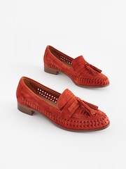 Rust Brown Forever Comfort® Leather Weave Tassel Loafers - Image 1 of 6