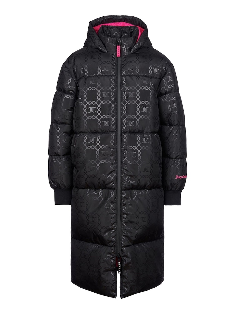 Juicy Couture Black Girls Monogram Quilted Puffer Coat - Image 1 of 4