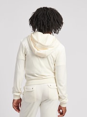 Juicy Couture Cream Juicy Couture Girls Tonal Velour Zip Through Hoodie - Image 2 of 6