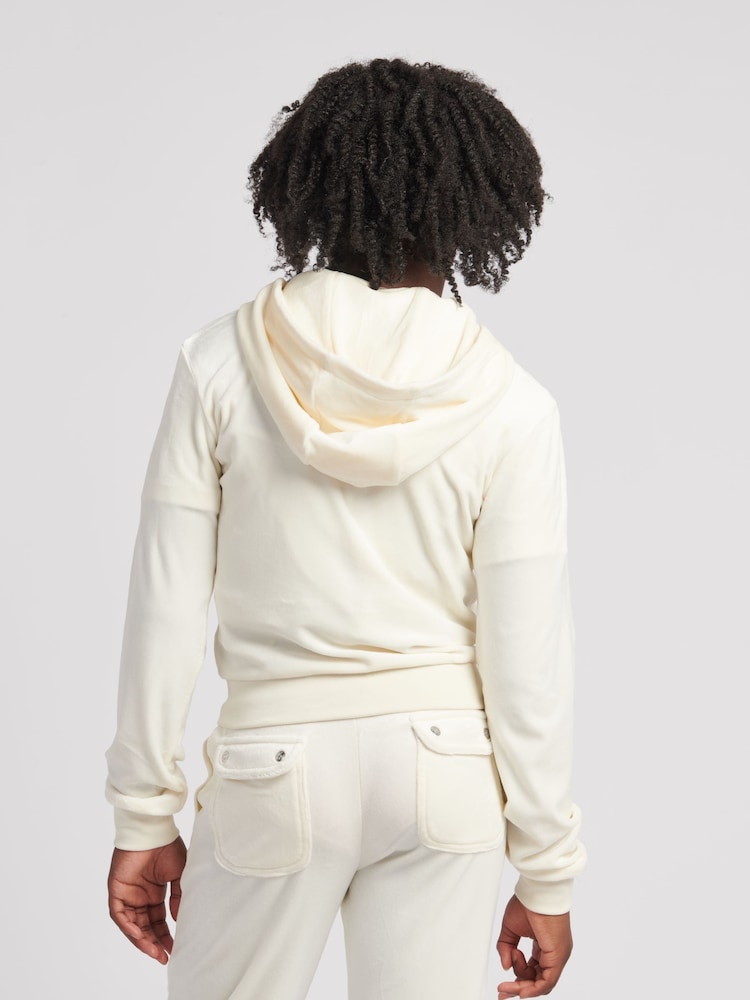 Juicy Couture Cream Juicy Couture Girls Tonal Velour Zip Through Hoodie - Image 2 of 6