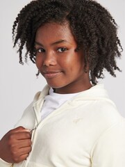 Juicy Couture Cream Juicy Couture Girls Tonal Velour Zip Through Hoodie - Image 4 of 6