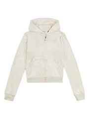 Juicy Couture Cream Juicy Couture Girls Tonal Velour Zip Through Hoodie - Image 5 of 6