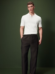 Ecru White Regular Fit Knitted Bubble Textured 100% Cotton Polo Shirt - Image 2 of 8