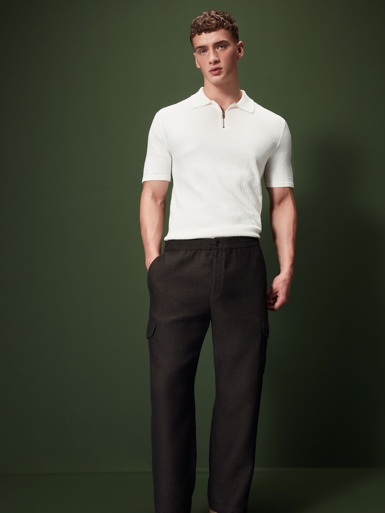 Ecru White Regular Fit Knitted Bubble Textured 100% Cotton Polo Shirt - Image 2 of 8