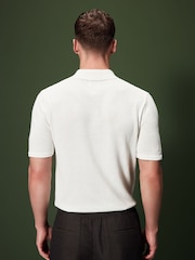 Ecru White Regular Fit Knitted Bubble Textured 100% Cotton Polo Shirt - Image 4 of 8