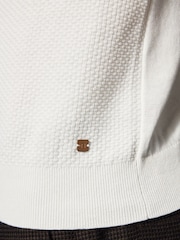 Ecru White Regular Fit Knitted Bubble Textured 100% Cotton Polo Shirt - Image 5 of 8