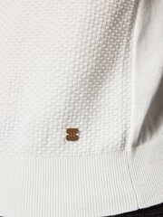 Ecru White Regular Fit Knitted Bubble Textured 100% Cotton Polo Shirt - Image 9 of 9