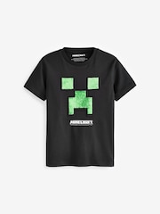 Black/Green 100% Cotton Minecraft Flippy Sequin T-Shirt (4-16yrs) - Image 1 of 4