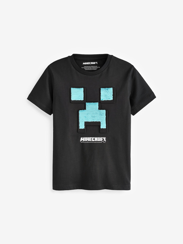 Black/Green 100% Cotton Minecraft Flippy Sequin T-Shirt (4-16yrs) - Image 2 of 4