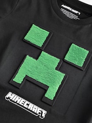 Black/Green 100% Cotton Minecraft Flippy Sequin T-Shirt (4-16yrs) - Image 4 of 4