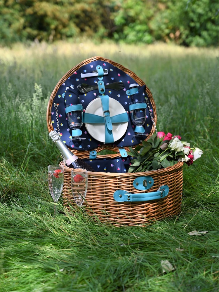 Beau And Elliot Heart Shaped Filled Picnic Basket For 2 - Image 1 of 4