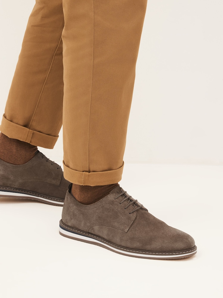 Steinbraun - Derby-Schuhe aus Leder mit Keilsohle - Bild 1 von 7 Steinbraun - Derby-Schuhe aus Leder mit Keilsohle - Bild 1 von 7