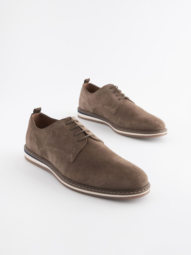Steinbraun - Derby-Schuhe aus Leder mit Keilsohle - Bild 2 von 7 Steinbraun - Derby-Schuhe aus Leder mit Keilsohle - Bild 2 von 7