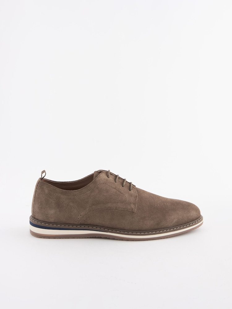 Stone Brown Leather Wedge Derby Shoes - Image 3 of 7