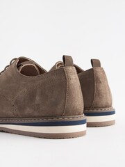 Stone Brown Leather Wedge Derby Shoes - Image 4 of 7