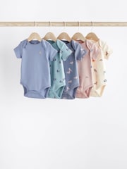 Teal Blue Baby 100% Cotton Short Sleeve Bodysuit 5 Pack - Image 1 of 7