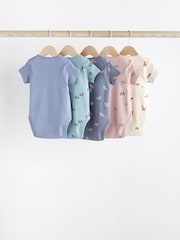 Teal Blue Baby 100% Cotton Short Sleeve Bodysuit 5 Pack - Image 2 of 7
