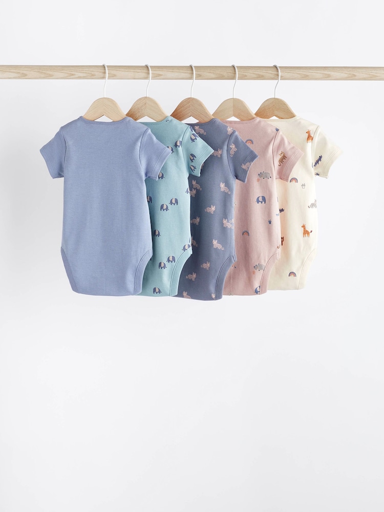 Teal Blue Baby 100% Cotton Short Sleeve Bodysuit 5 Pack - Image 2 of 7