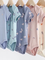 Teal Blue Baby 100% Cotton Short Sleeve Bodysuit 5 Pack - Image 3 of 7