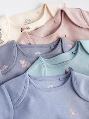 Teal Blue Baby 100% Cotton Short Sleeve Bodysuit 5 Pack - Image 4 of 7