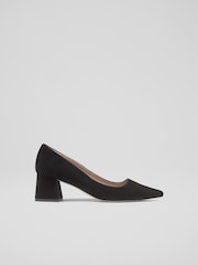 LK Bennett Black Suede Sloane Block Heel Courts - Image 1 of 4