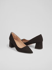 LK Bennett Black Suede Sloane Block Heel Courts - Image 3 of 4