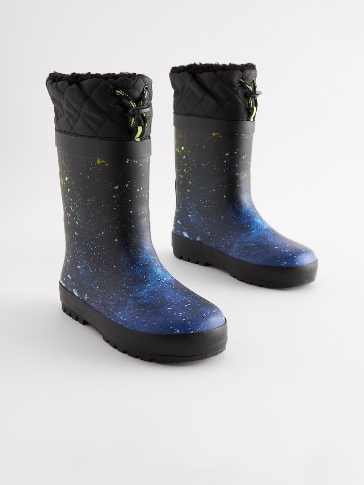 Farbspritzmuster, Blau - Thinsulate Warm gefütterte Gummistiefel mit Umschlagschaft - Bild 1 von 6 Farbspritzmuster, Blau - Thinsulate Warm gefütterte Gummistiefel mit Umschlagschaft - Bild 1 von 6