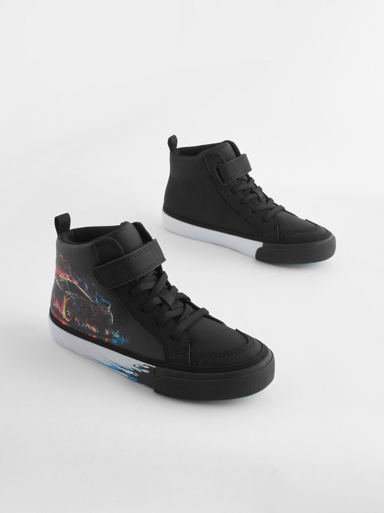 Black Race Car Elastic Lace High Top Trainers - Image 1 of 4