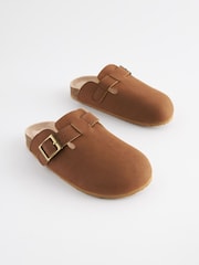 Tan Brown Leather Slip-On Clog Mules - Image 1 of 5