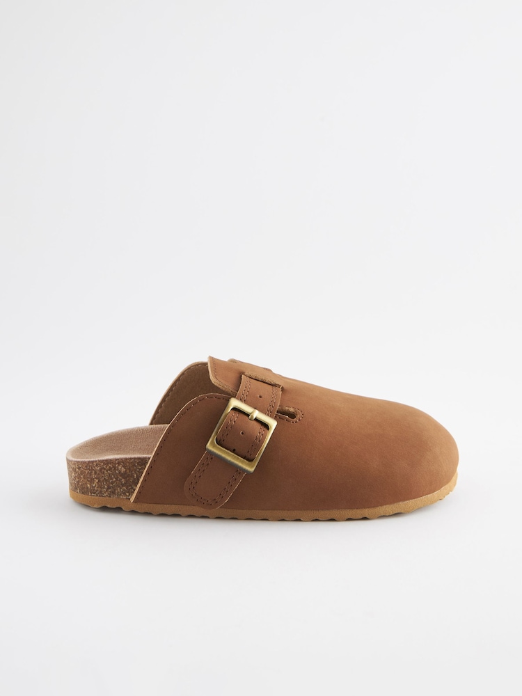 Tan Brown Leather Slip-On Clog Mules - Image 2 of 5