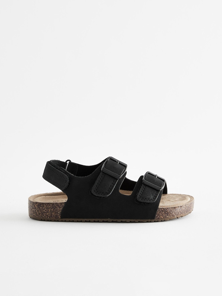 Black Standard Fit (F) Double Buckle Cushioned Footbed Sandals - Image 2 of 5