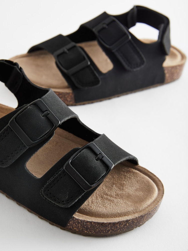 Black Standard Fit (F) Double Buckle Cushioned Footbed Sandals - Image 3 of 5