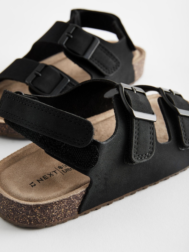 Black Standard Fit (F) Double Buckle Cushioned Footbed Sandals - Image 4 of 5