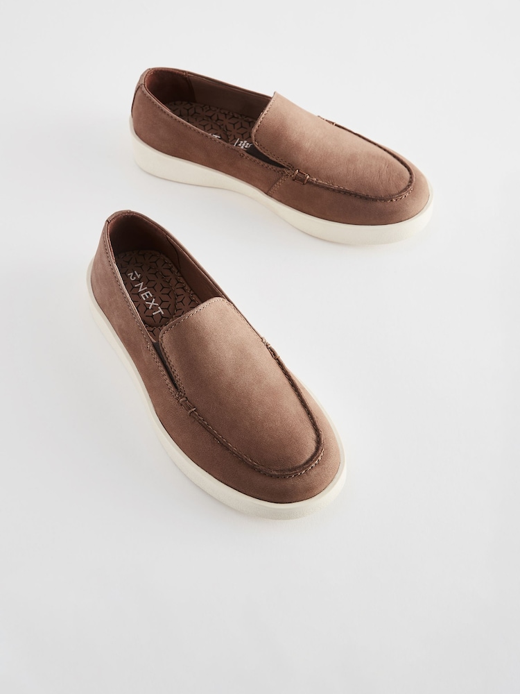 Taupe Brown Contrast Sole Leather Loafers - Image 1 of 5