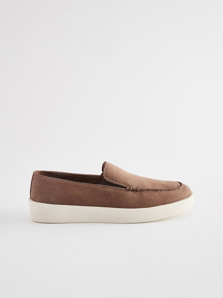 Taupe Brown Contrast Sole Leather Loafers - Image 2 of 5