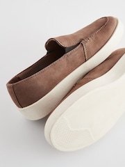 Taupe Brown Contrast Sole Leather Loafers - Image 3 of 5