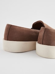 Taupe Brown Contrast Sole Leather Loafers - Image 4 of 5